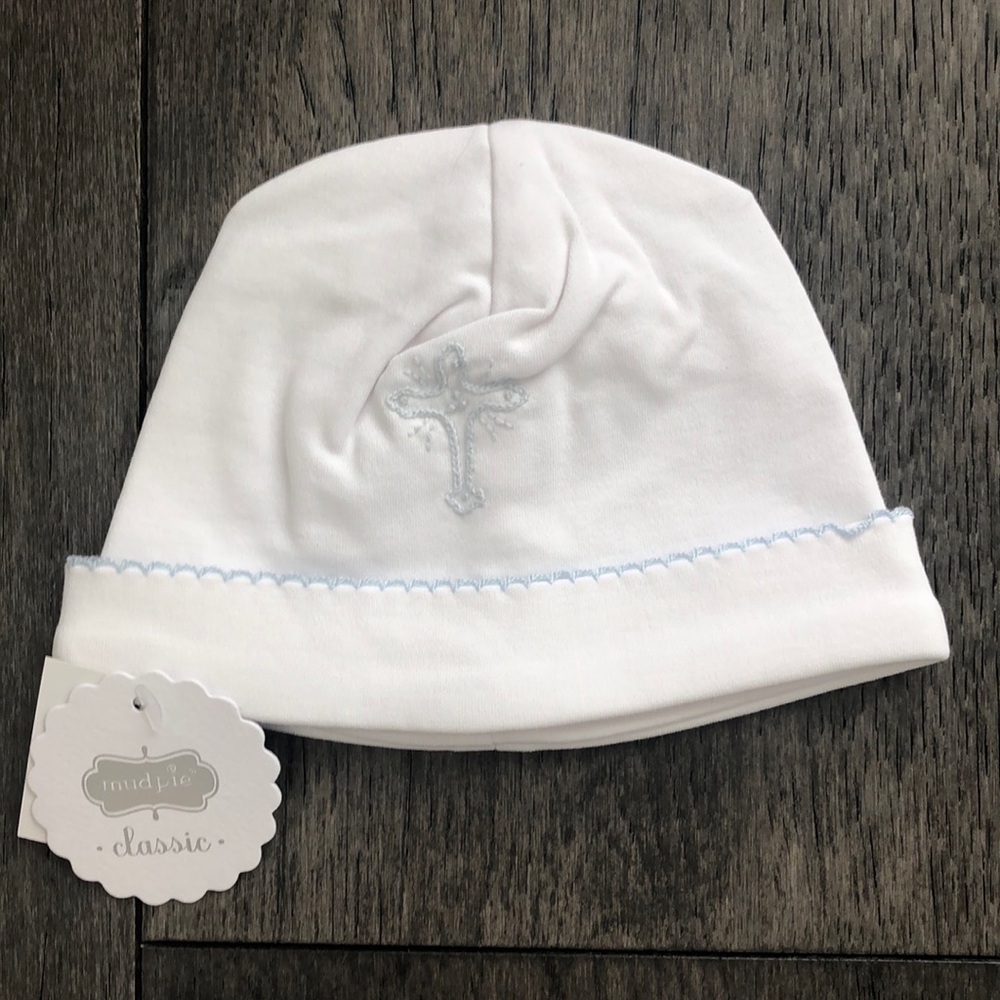 Mud Pie French Knot Cross baby Bib and hat - Picture 2 of 8